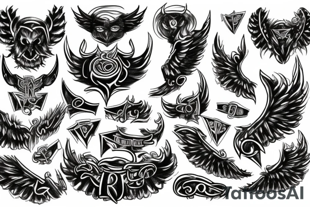 Devil wings surronded with runes tattoo idea