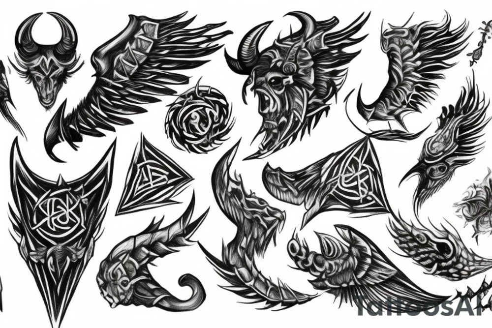 Devil wings surronded with runes tattoo idea