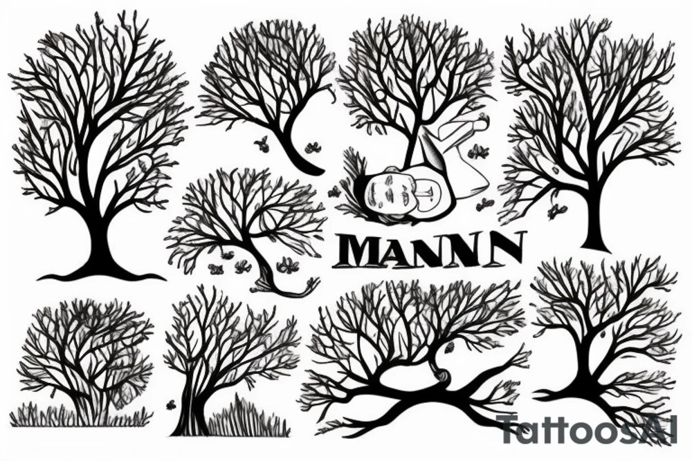 man lying under tree tattoo idea