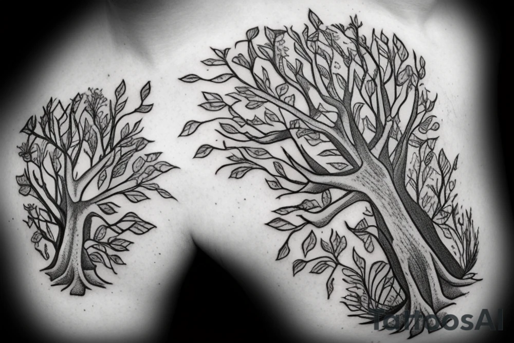 man lying under tree tattoo idea
