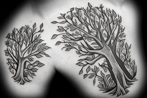 man lying under tree tattoo idea