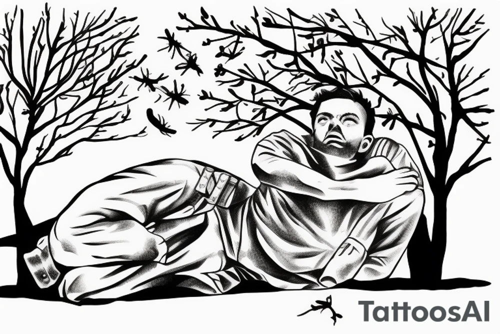 soldier sleeping under tree tattoo idea