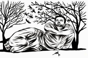 soldier sleeping under tree tattoo idea