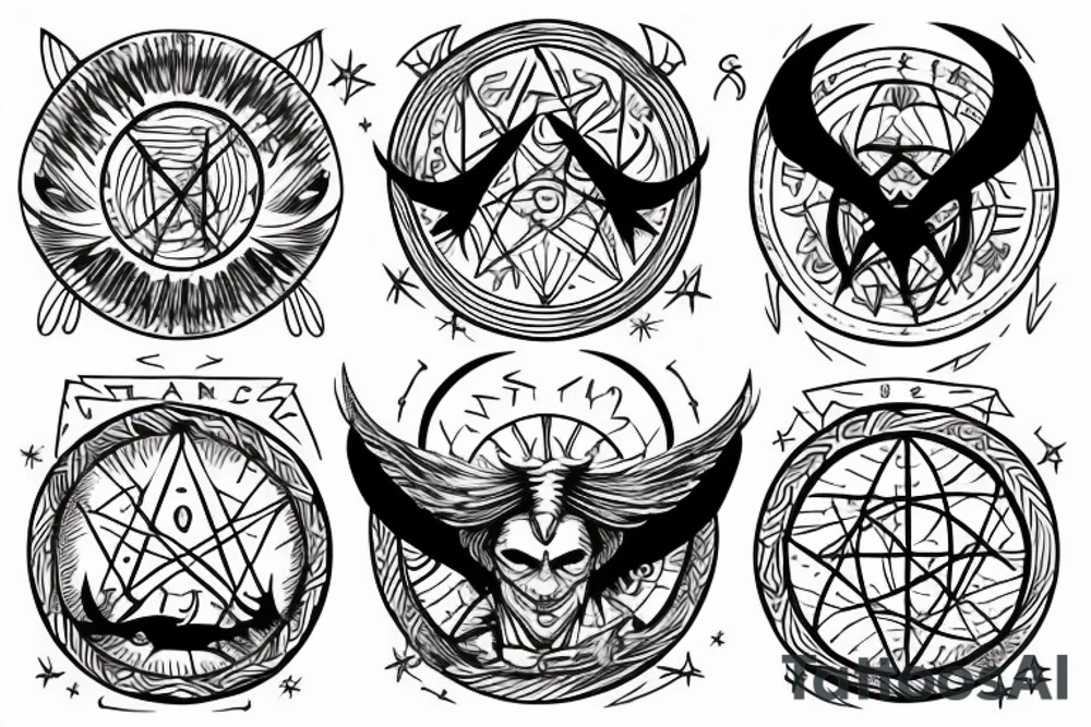 Devil wings surronded by a circle with runes on the circle tattoo idea