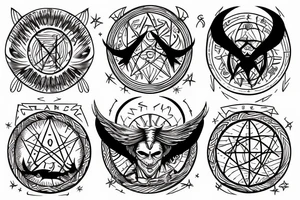 Devil wings surronded by a circle with runes on the circle tattoo idea
