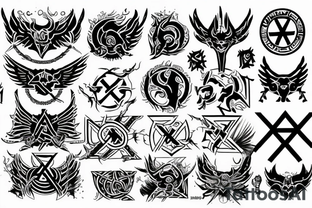 Devil wings with a swastika in a hexagram symbol tattoo idea