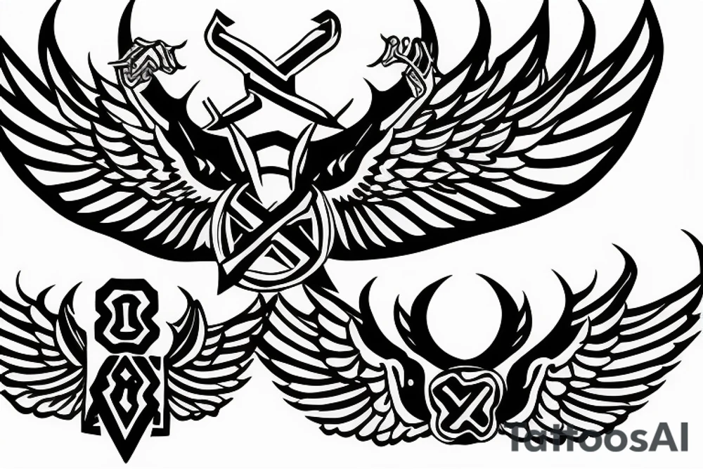 Devil wings with a swastika in a hexagram symbol tattoo idea