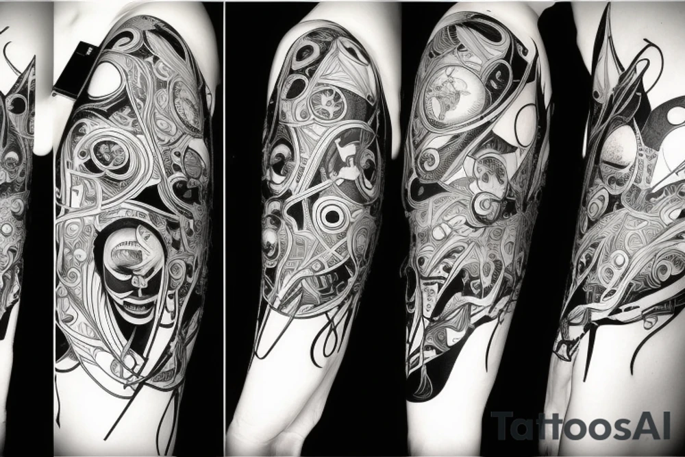 Surrealistic wolrd of a future utopia tattoo idea