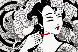 Geisha smoking a cigarette in irezumi style tattoo idea