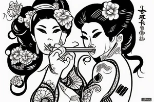 Geisha smoking a cigarette in irezumi style tattoo idea