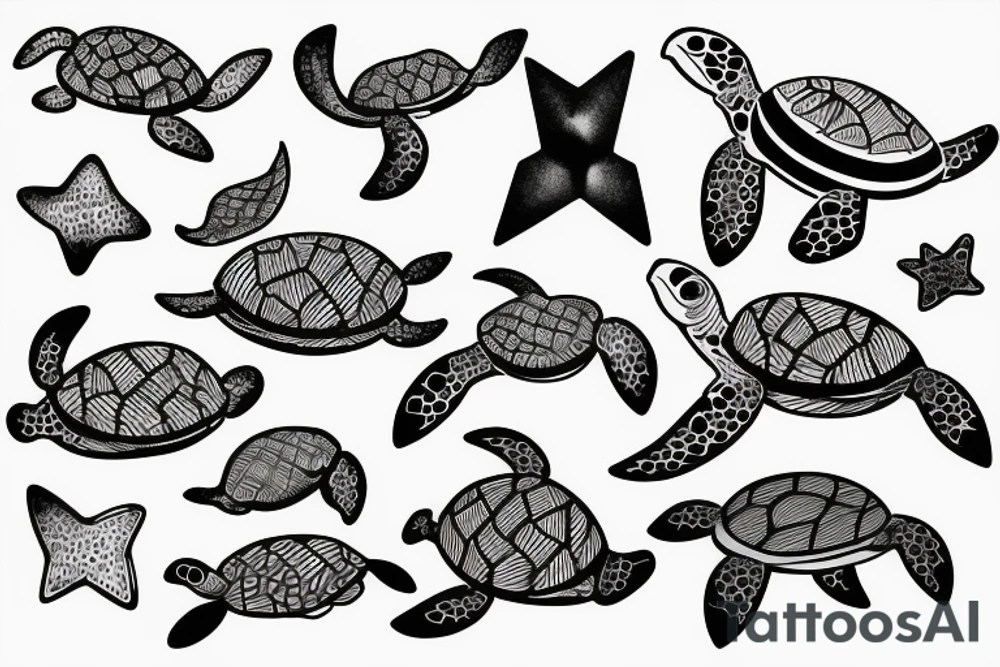Seaturtle with sketch lines tattoo idea