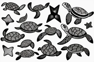 Seaturtle with sketch lines tattoo idea