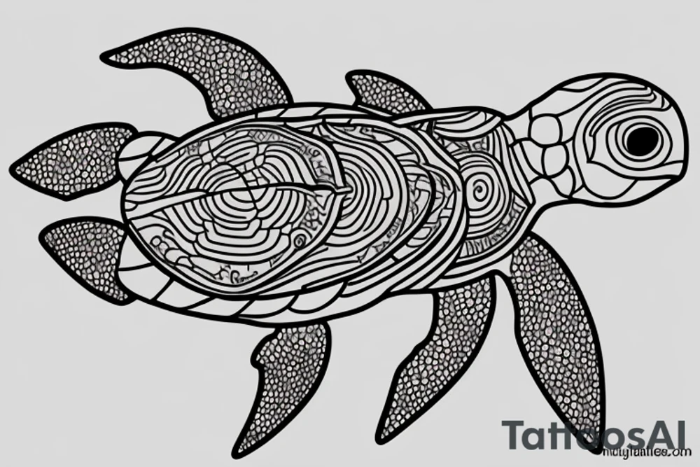 Seaturtle with sketch lines tattoo idea