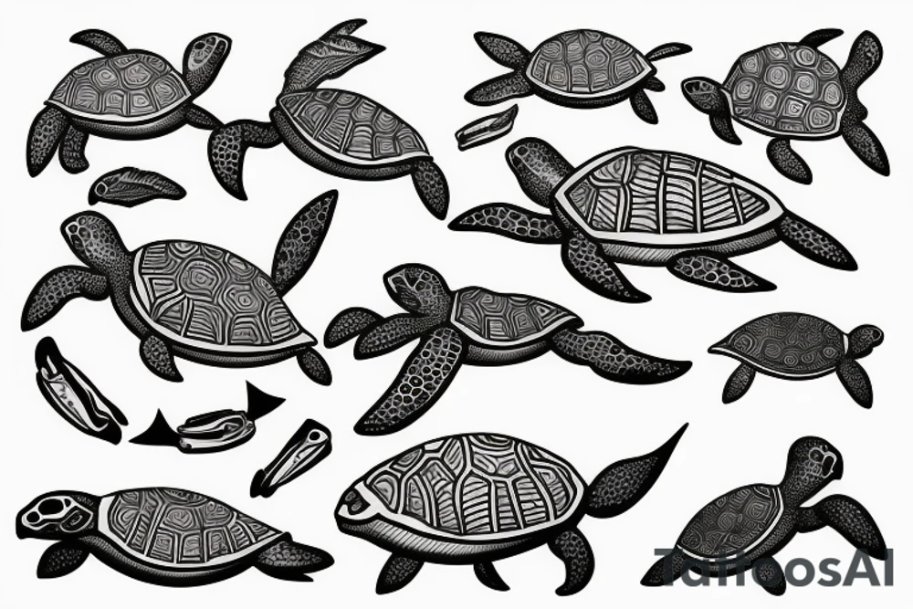 Seaturtle with sketch lines tattoo idea