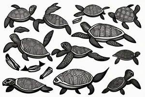 Seaturtle with sketch lines tattoo idea