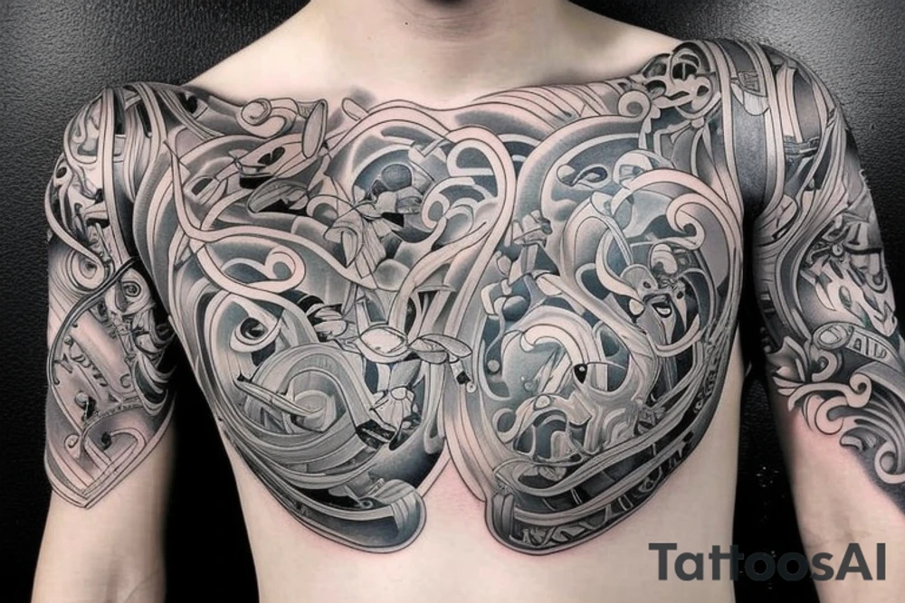 An embrace of arems arround neck, reaching from chest tattoo idea