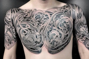 An embrace of arems arround neck, reaching from chest tattoo idea