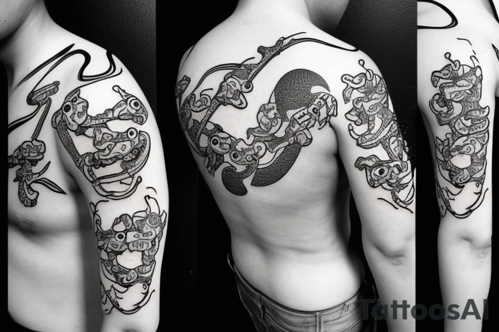 Samurai frog with bo staff tattoo idea