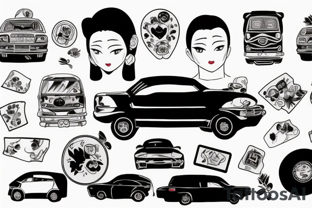Japanese car in a comic tattoo idea