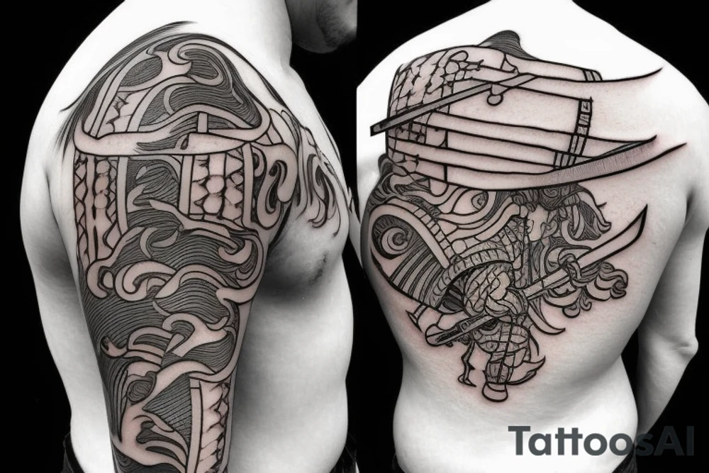 Samurai bull with katana sword tattoo idea