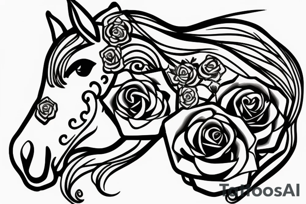 Horse with a rose bush tattoo idea