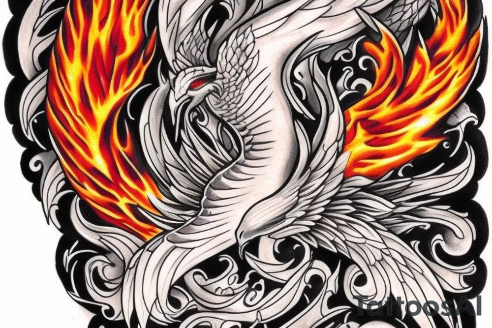 Rising Phoenix with flames tattoo idea