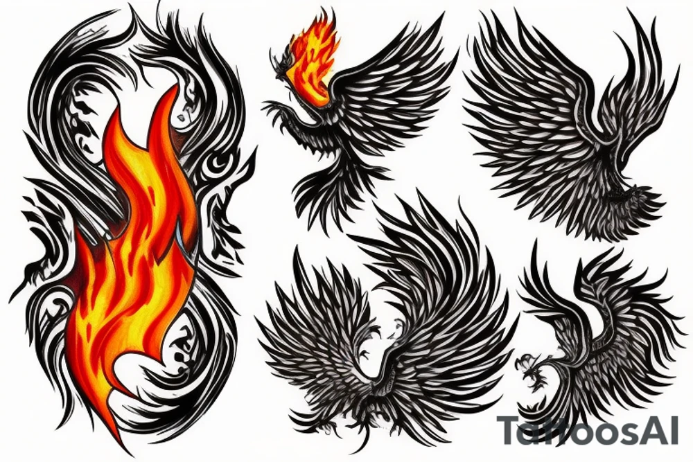 Rising Phoenix with flames tattoo idea