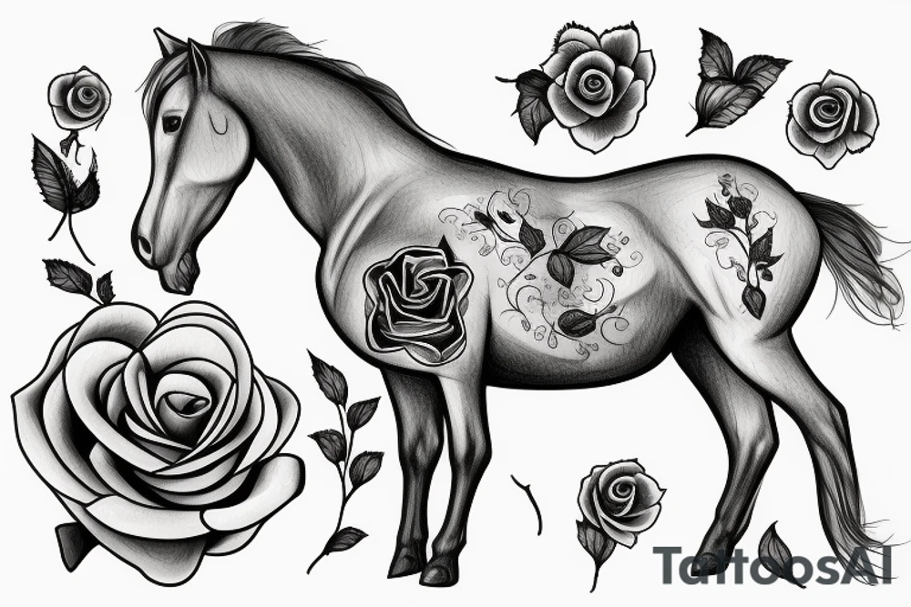 Horse with a rose bud tattoo idea