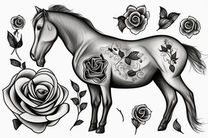 Horse with a rose bud tattoo idea