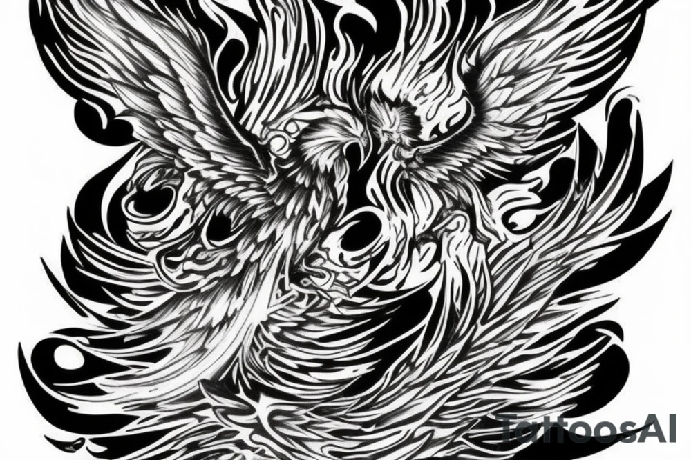 Rising Phoenix with flames tattoo idea