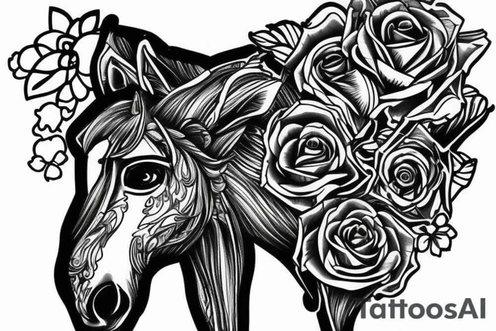 Budding rose with a majestic horse tattoo idea