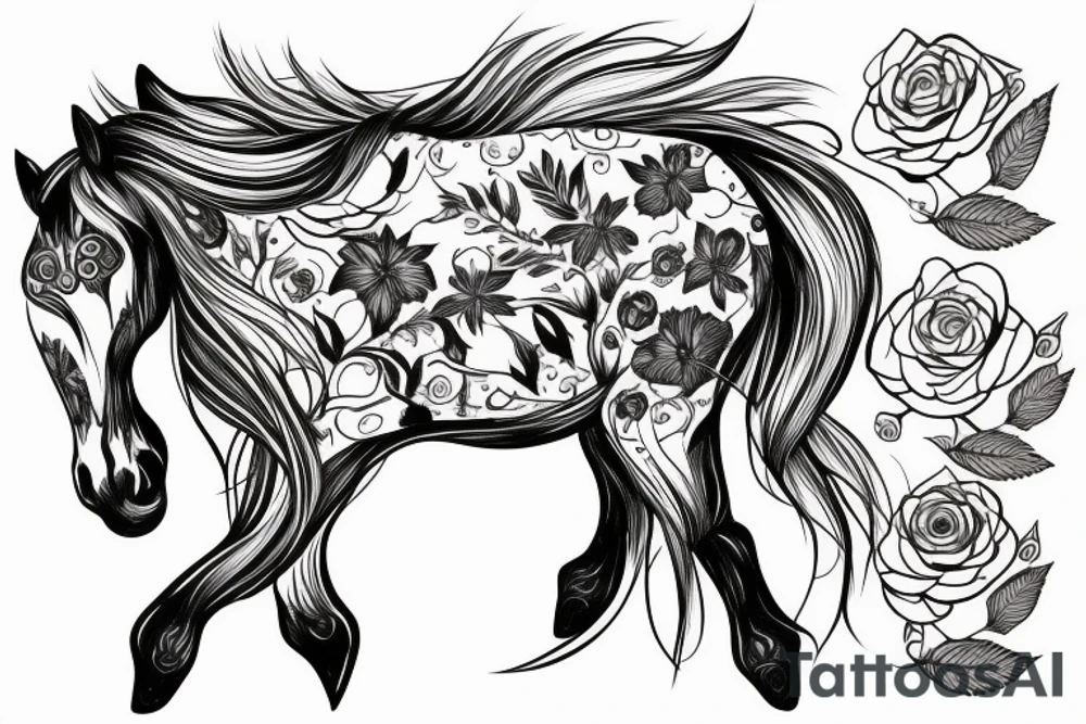 Budding rose with a majestic horse tattoo idea
