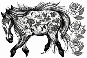 Budding rose with a majestic horse tattoo idea