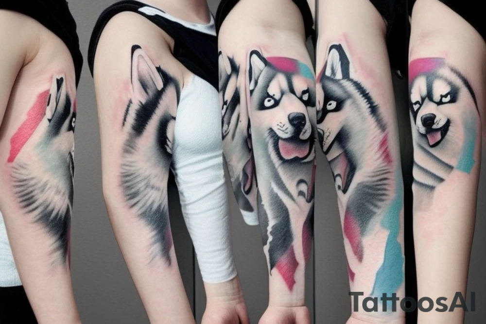 Cachorro Husky siberiano bebe pintado en acuarela tattoo idea