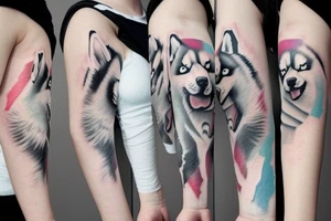 Cachorro Husky siberiano bebe pintado en acuarela tattoo idea