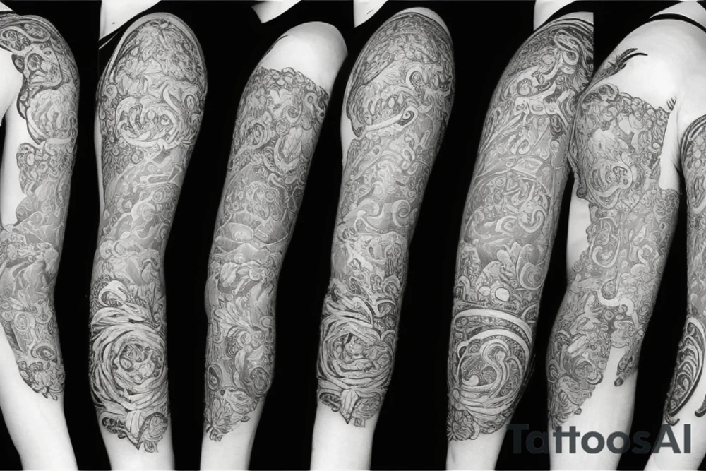 sleeve sword with flowers tattoo idea