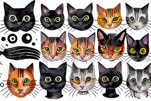 Face of a tabby cat and black cat with geometric figures and outer space tattoo idea