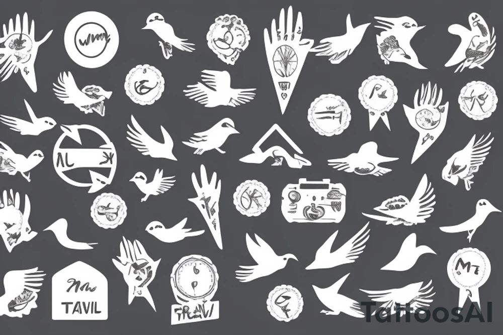 World travel sign, mum, family, birds tattoo idea
