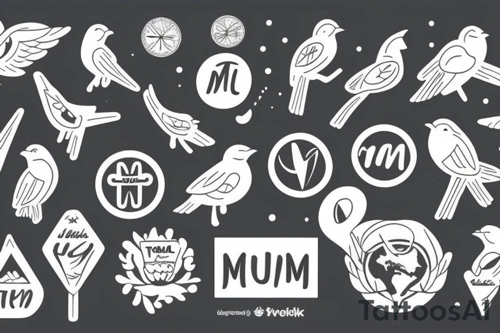 World travel sign, mum, family, birds tattoo idea