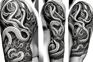Cthulhu and elder gods sleeve with tentacles tattoo idea