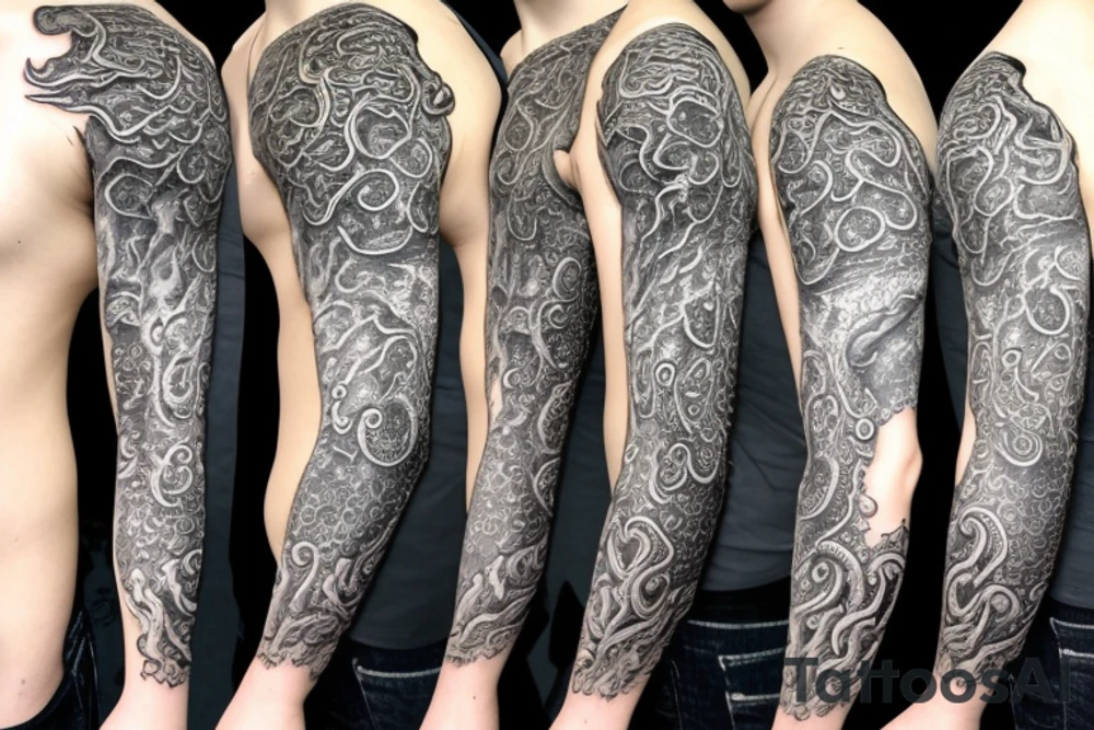 Cthulhu and elder gods sleeve with tentacles on neck tattoo idea Cthulhu and elder gods sleeve with tentacles on neck tattoo idea