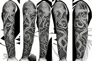 Cthulhu and elder gods sleeve with tentacles on neck tattoo idea