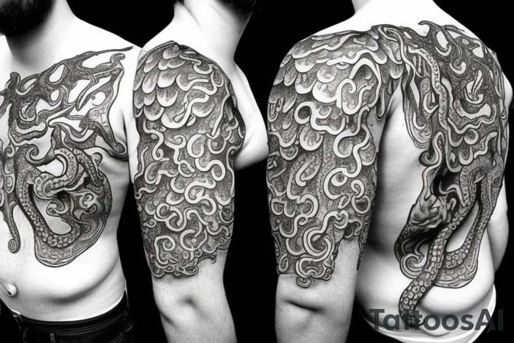 Cthulhu and elder gods sleeve with tentacles on neck tattoo idea