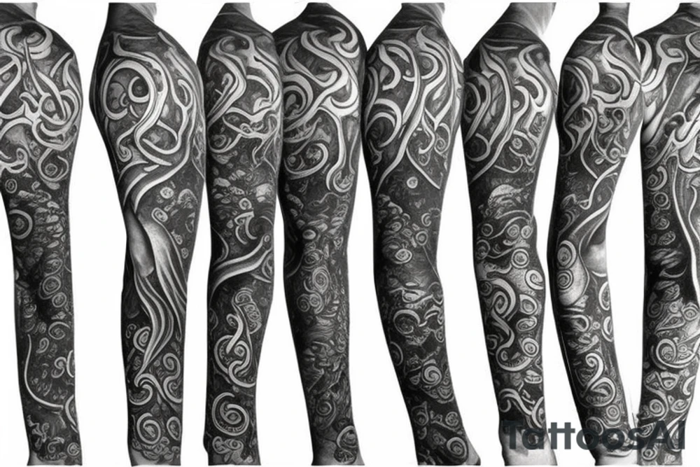 Cthulhu and elder gods sleeve with tentacles on neck tattoo idea
