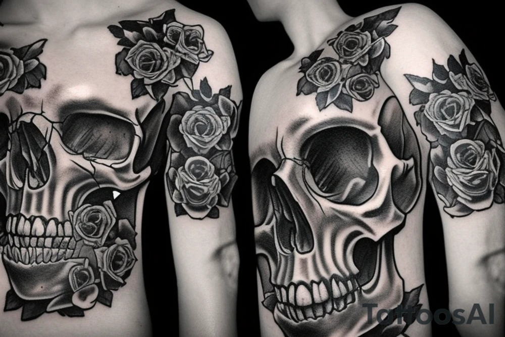 Skull With Smoke And Roses tattoo idea