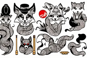 kitsune in kimono smoking a pipe tattoo idea