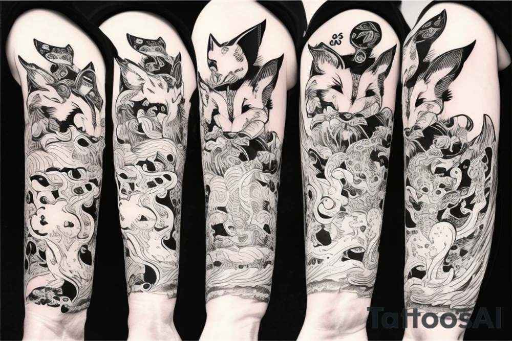 kitsune in kimono smoking a pipe tattoo idea