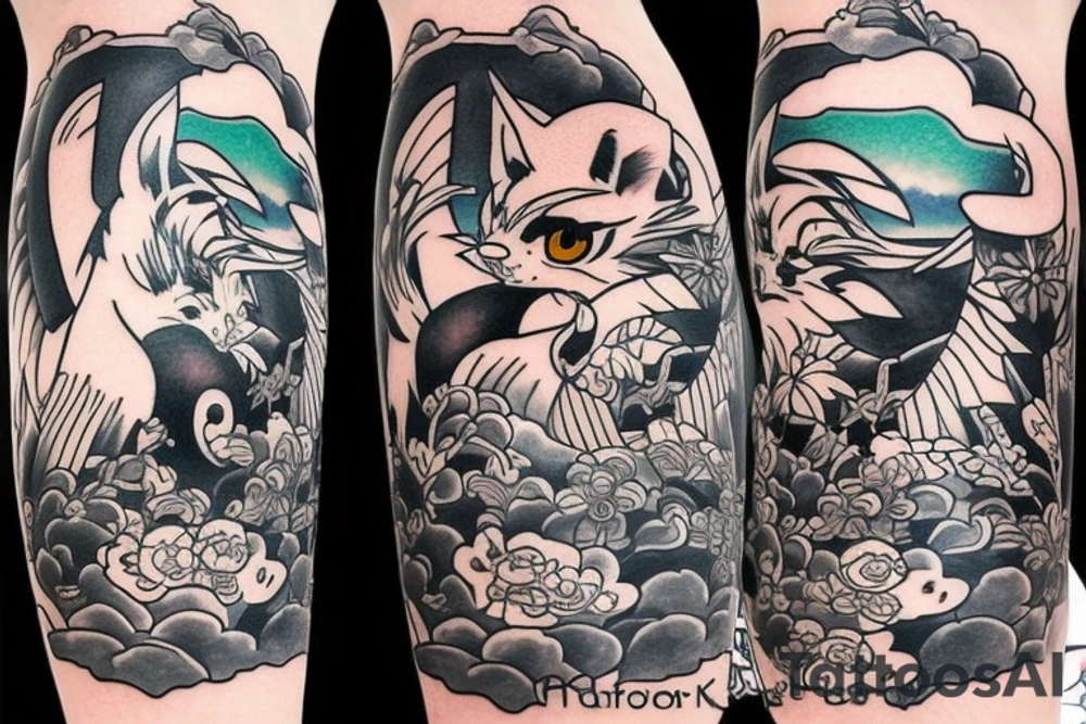 kitsune in kimono smoking a pipe tattoo idea