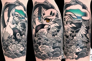 kitsune in kimono smoking a pipe tattoo idea