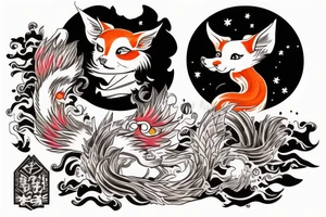 kitsune in kimono smoking a pipe tattoo idea